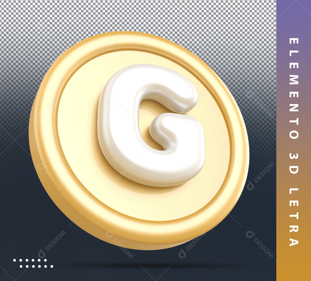 Elemento 3D Circular Dourado Letra G Branca Para Composição PSD