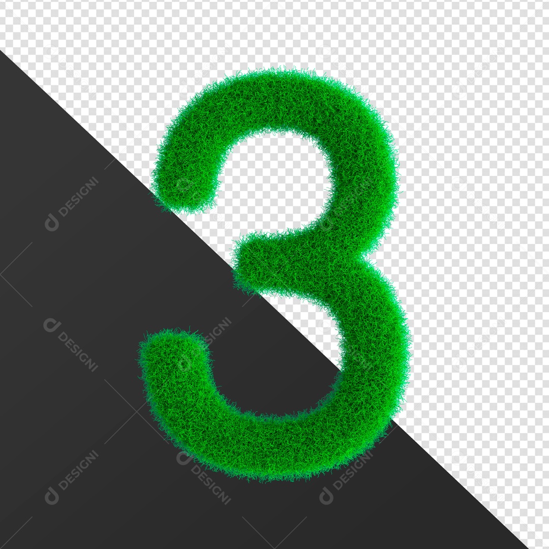 Numero 3 Feito Com Grama Elemento 3D Para Composição PSD