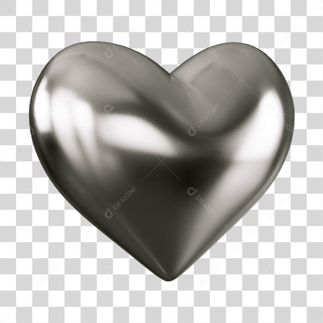 Elemento 3D de coração cromado PNG Transparente