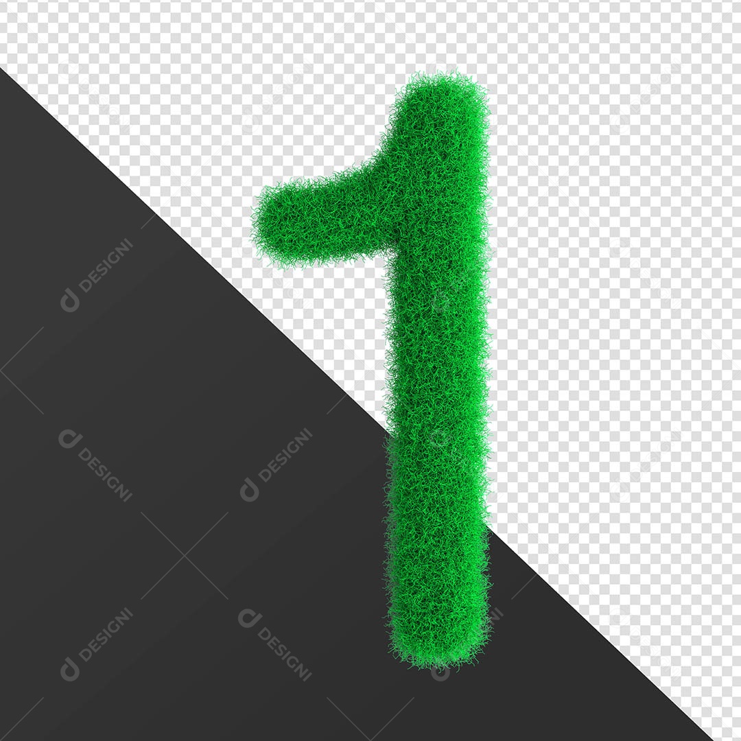 Numero 1 Feito Com Grama Elemento 3D Para Composição PSD