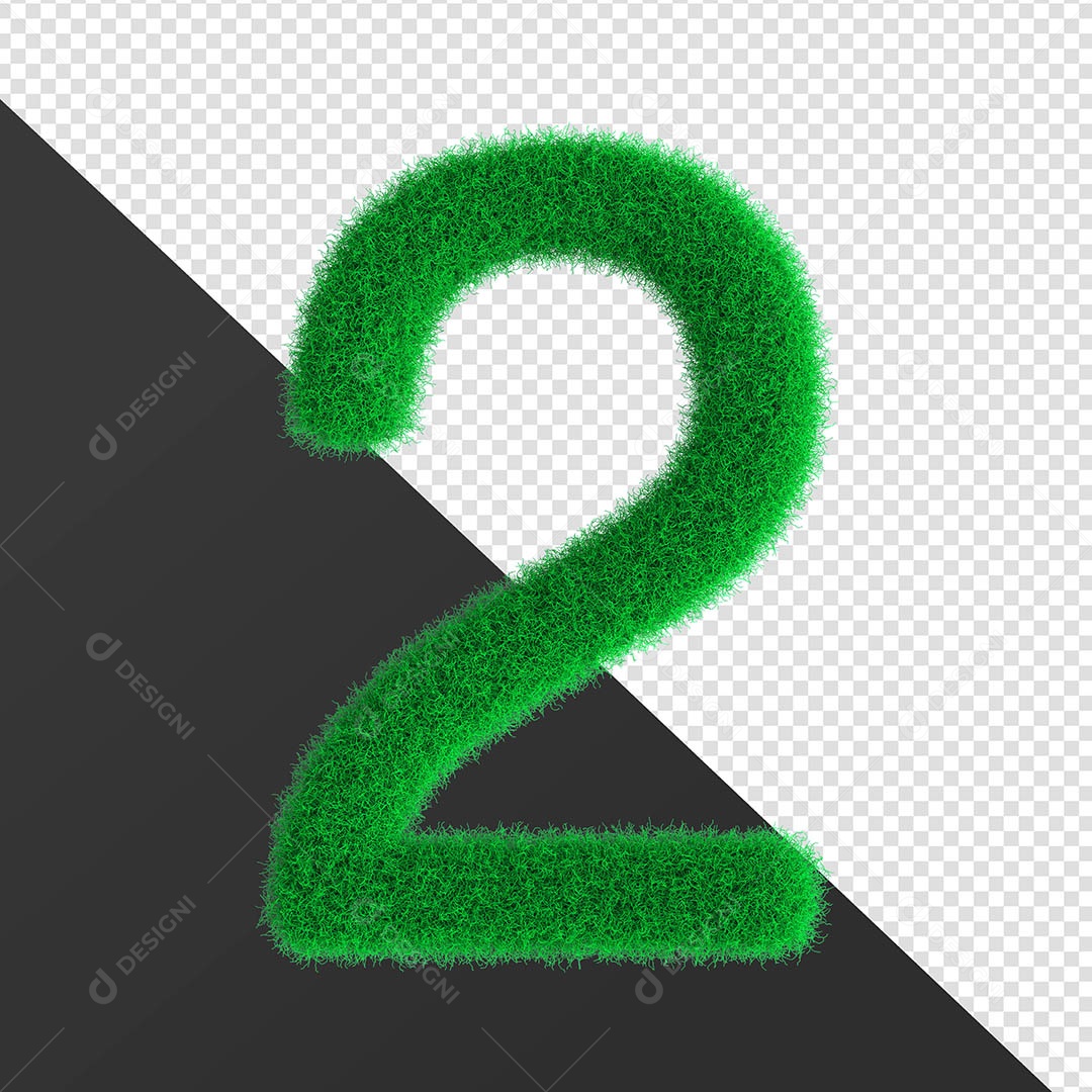 Numero 2 Feito Com Grama Elemento 3D Para Composição PSD
