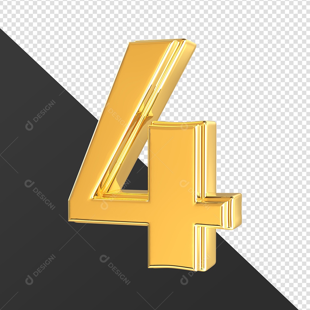 Numero 4 Dourado Elemento 3D Para Composição PSD