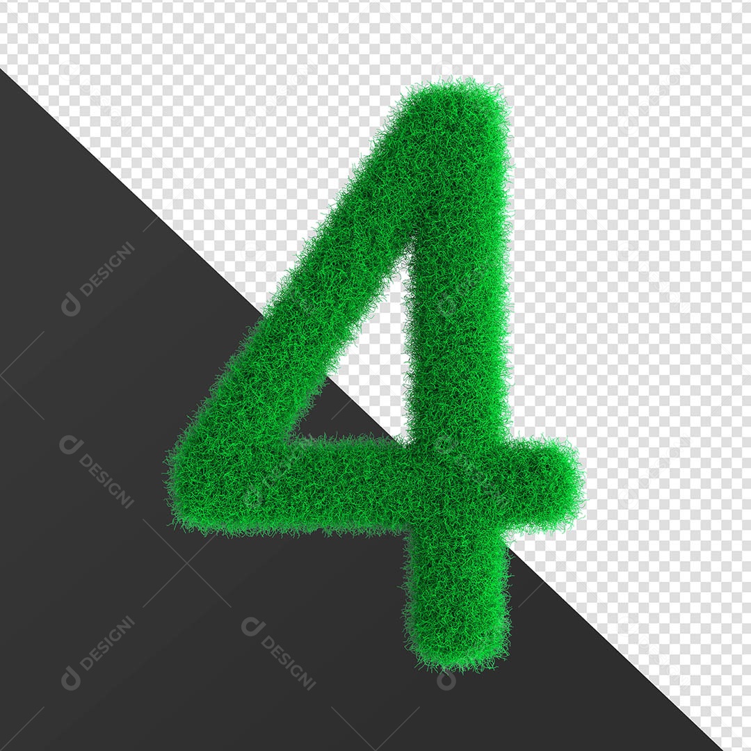 Numero 4 Feito Com Grama Elemento 3D Para Composição PSD