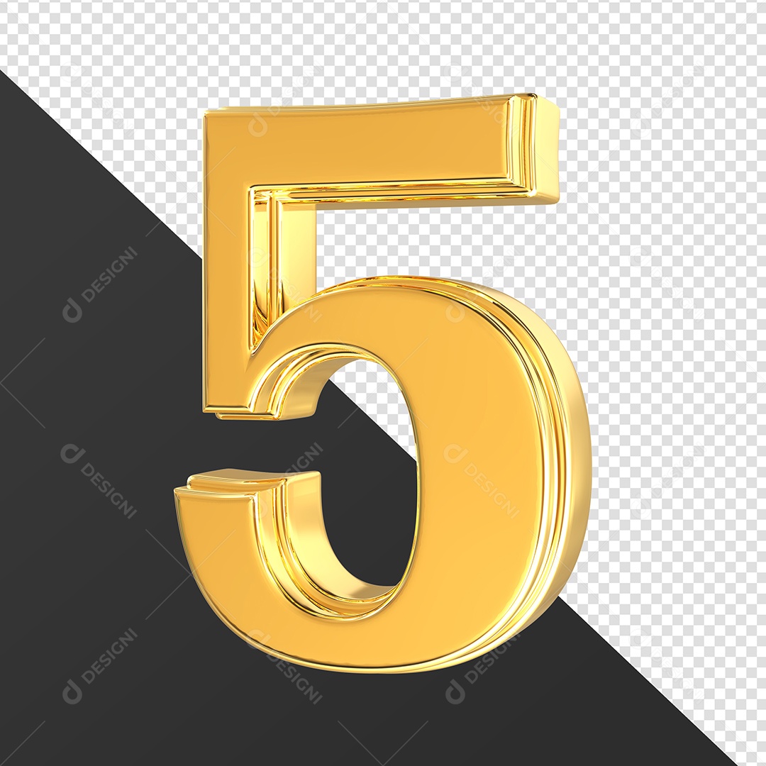Numero 5 Dourado Elemento 3D Para Composição PSD
