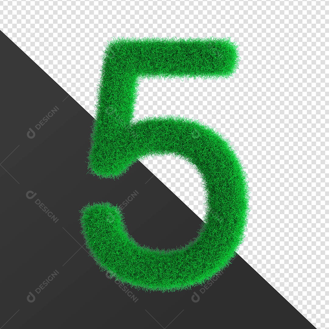 Numero 5 Feito Com Grama Elemento 3D Para Composição PSD