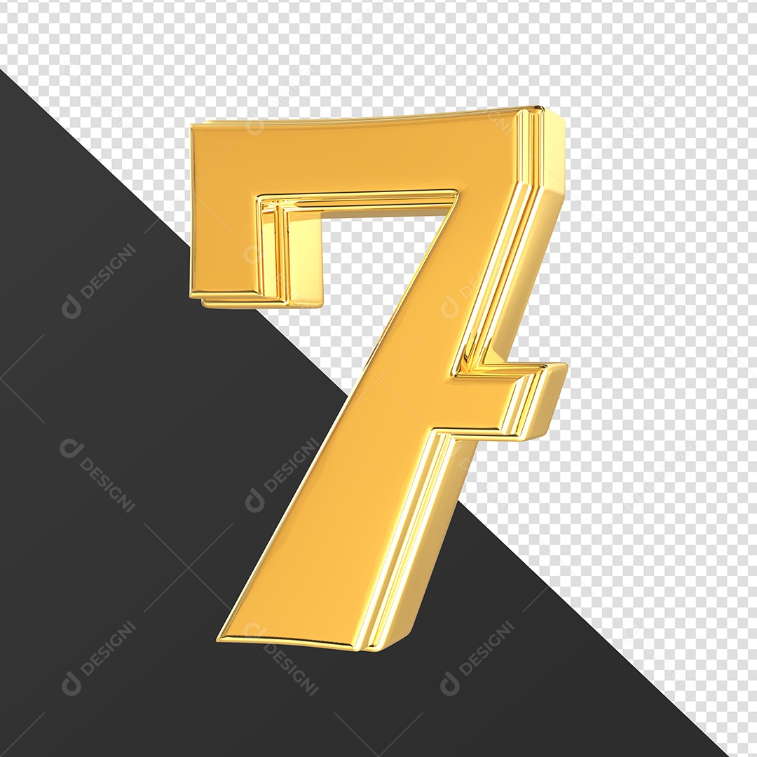 Numero 7 Dourado Elemento 3D Para Composição PSD