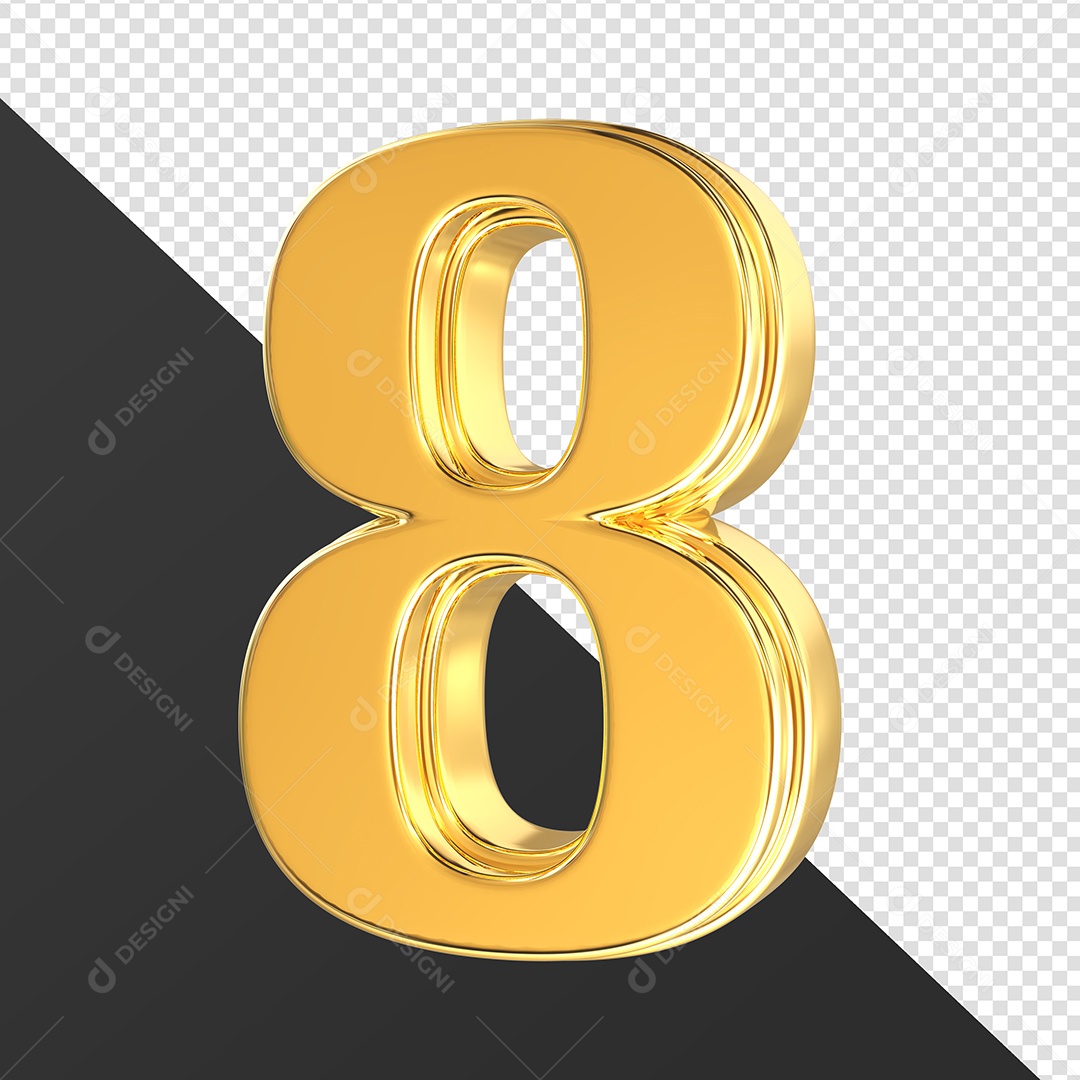Numero 8 Dourado Elemento 3D Para Composição PSD