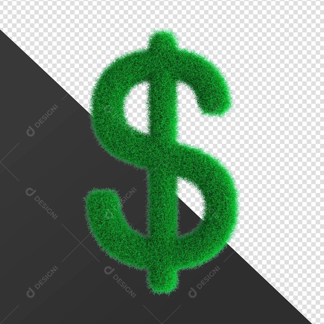 Cifrão de Dólar  Feito De Grama Elemento 3D Para Composição PSD