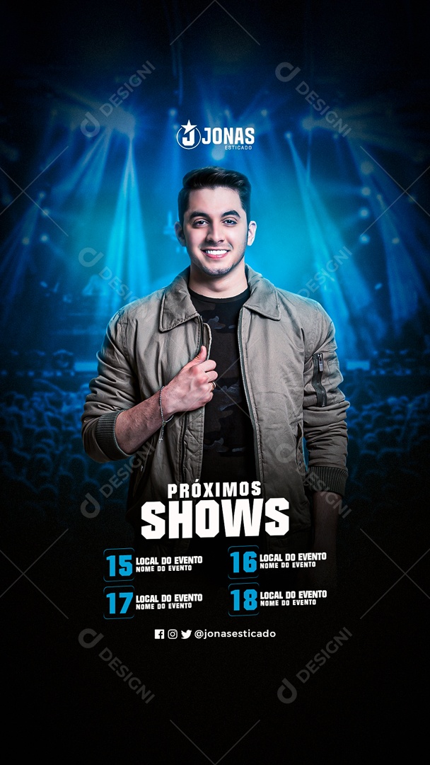 Social Media Flyer Story Próximos Shows Jonas Esticado PSD Editavel
