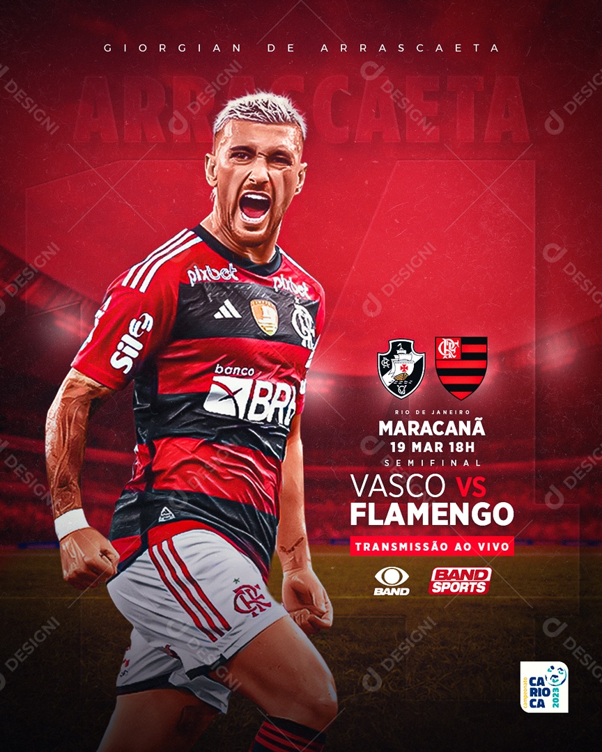 Feed Futebol Flamengo X Vasco Jogador Arrascaeta Social Media PSD Editavel