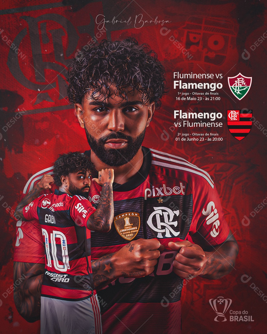 Feed Futebol Flamengo X Fluminense Jogador Gabriel Social Media PSD Editavel