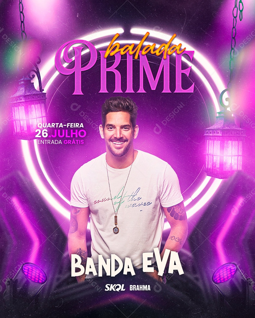 Flyer Balada Prime Banda Eva Social Media PSD Editável