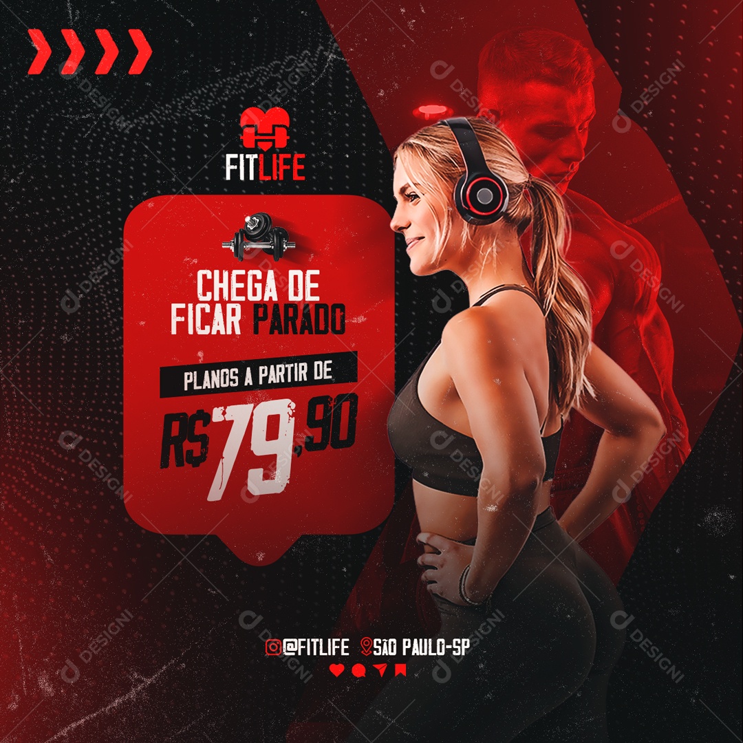 Academia Chega de Ficar Parado Treine Para Sua Saúde Social Media PSD Editável