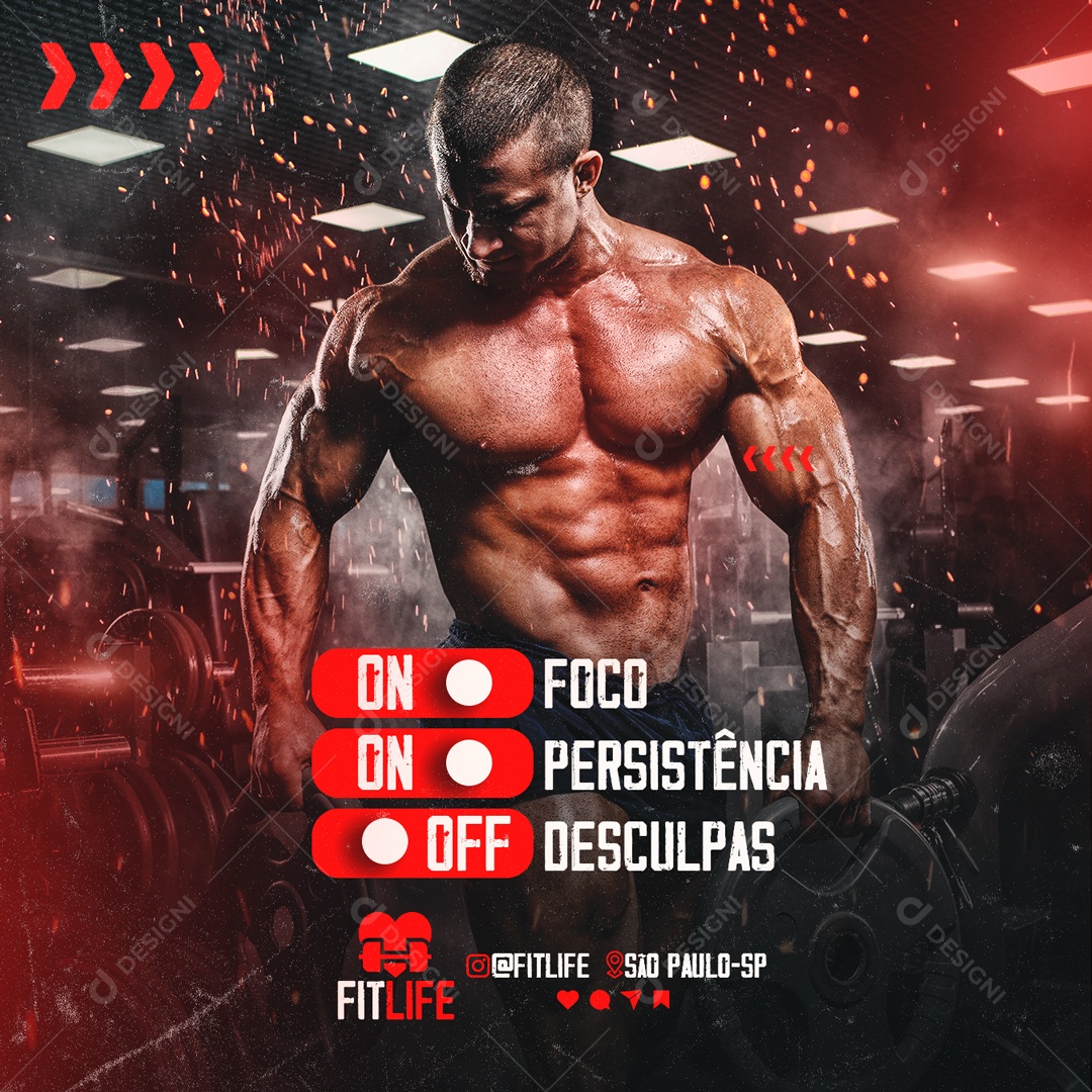 Academia Foco Resistência Saúde Desculpas Nunca Social Media PSD Editável