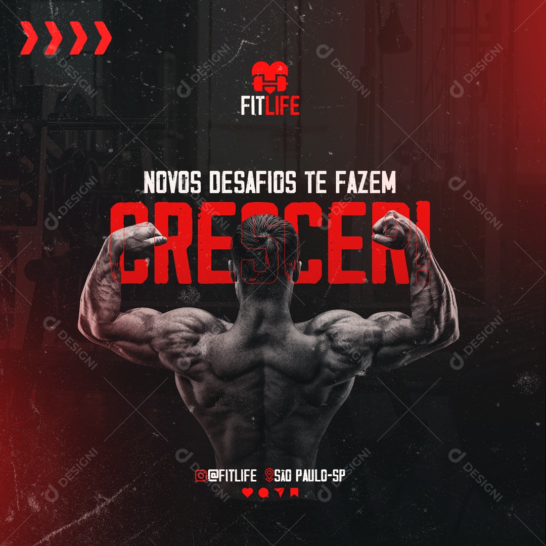 Novos Desafios te Fazem Crescer Fitlife Social Media PSD Editável