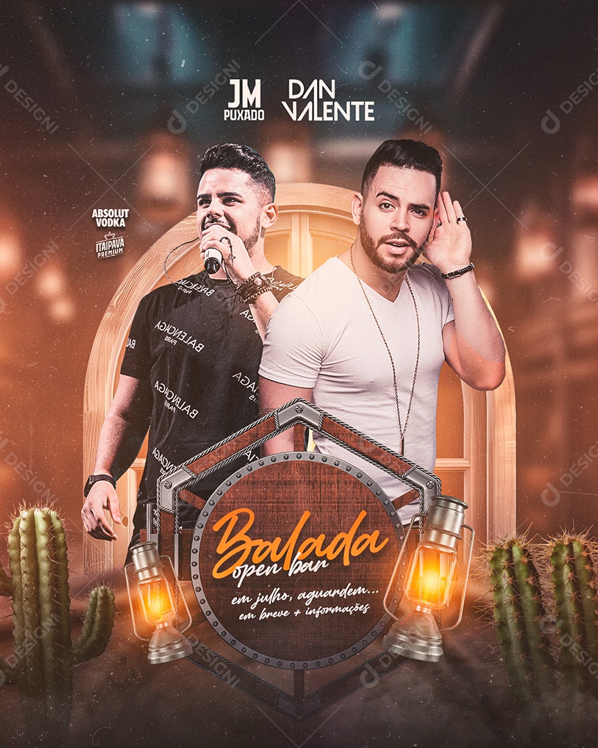 Flyer Balada Open Bar  JM Puxado e Dan Valente Social Media PSD Editável