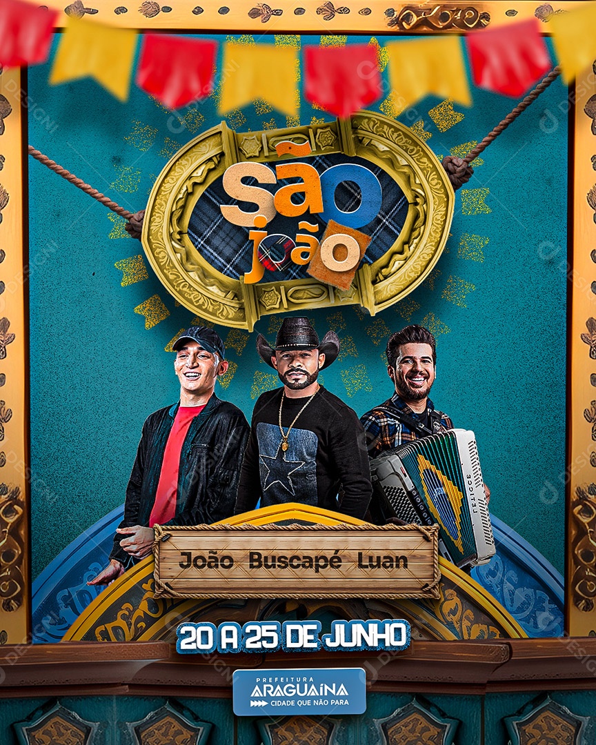 Flyer São João Cantores João Gomes Buscapé e Luan Estilizado Story Social Media PSD Editável