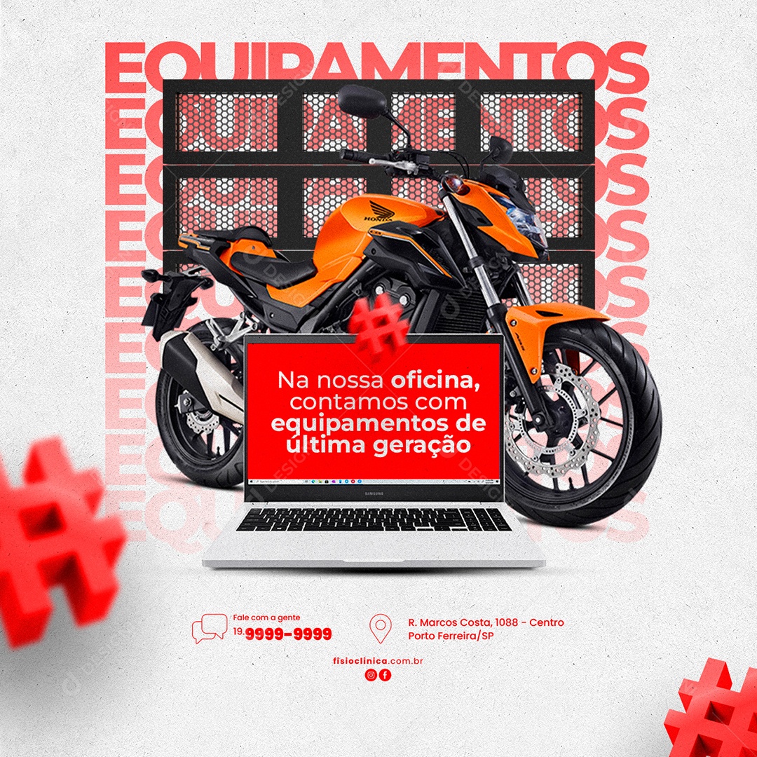 Na Nossa Oficina Contamos Com Equipamentos Oficina De Moto Social Media PSD Editável