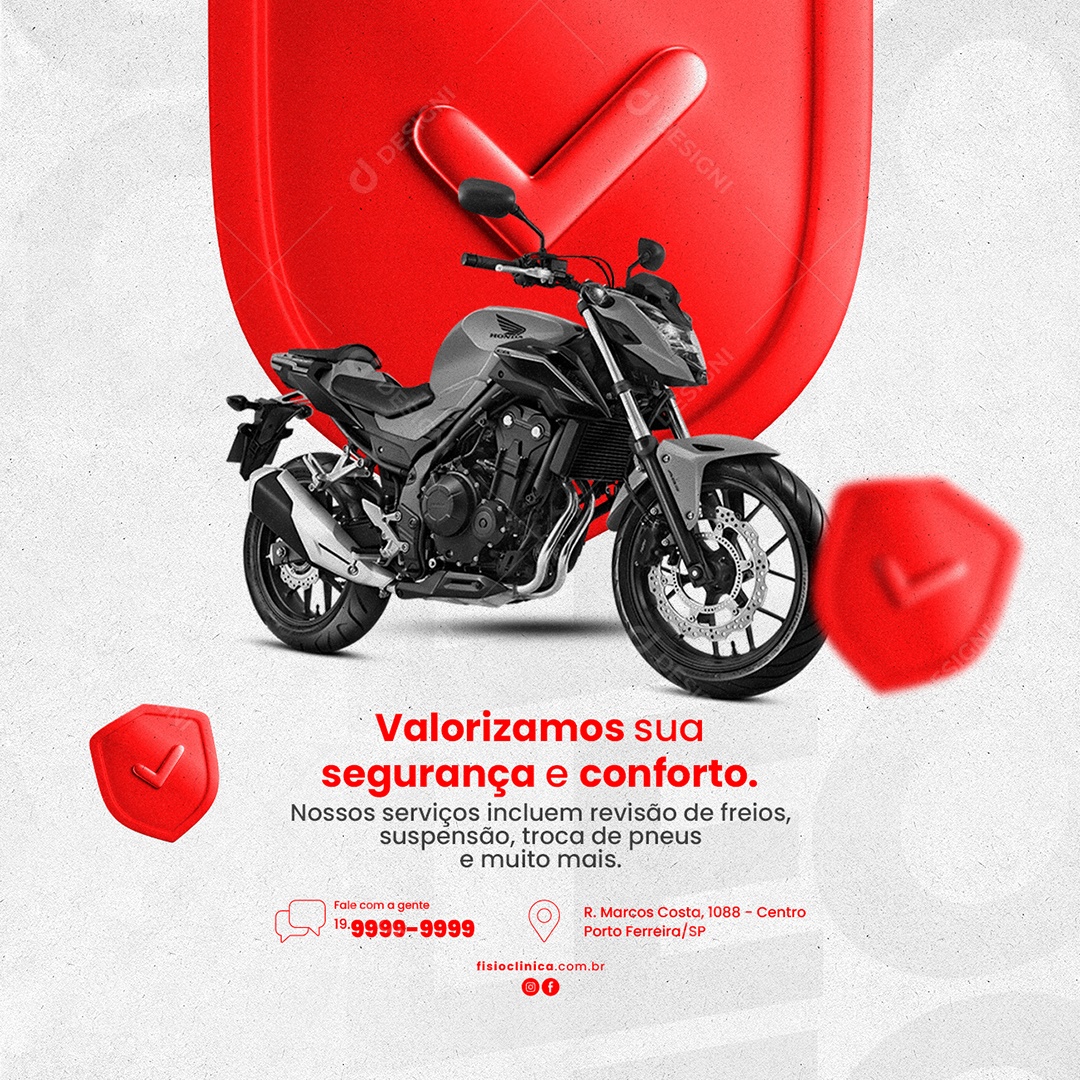Valorizamos Sua Segurança e Conforto Oficina De Moto Social Media PSD Editável