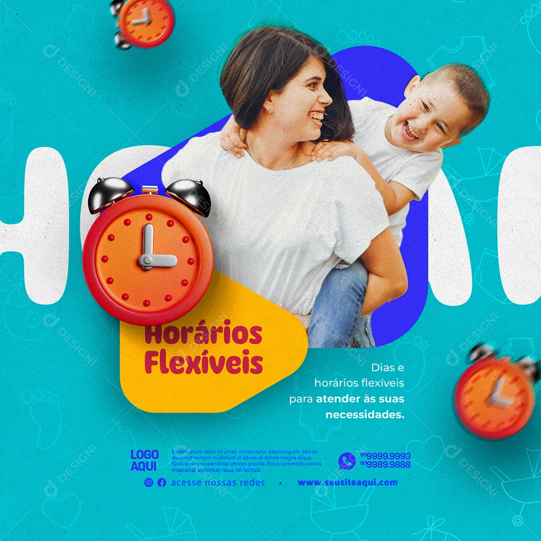 Horários Flexíveis Babá Social Media PSD Editável