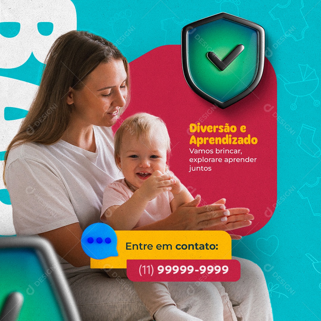 Diversão E Aprendizado Babá Social Media PSD Editável