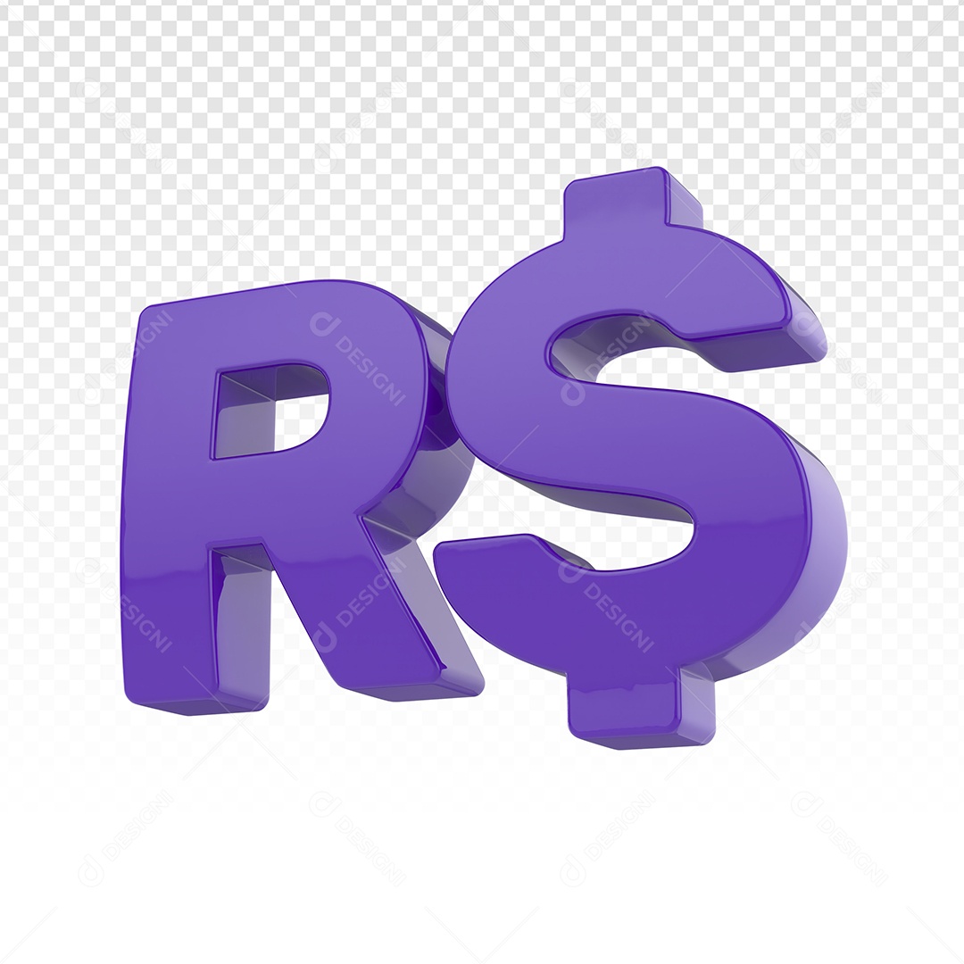 Elemento 3D Símbolo De Reais Roxo Para Composição PSD