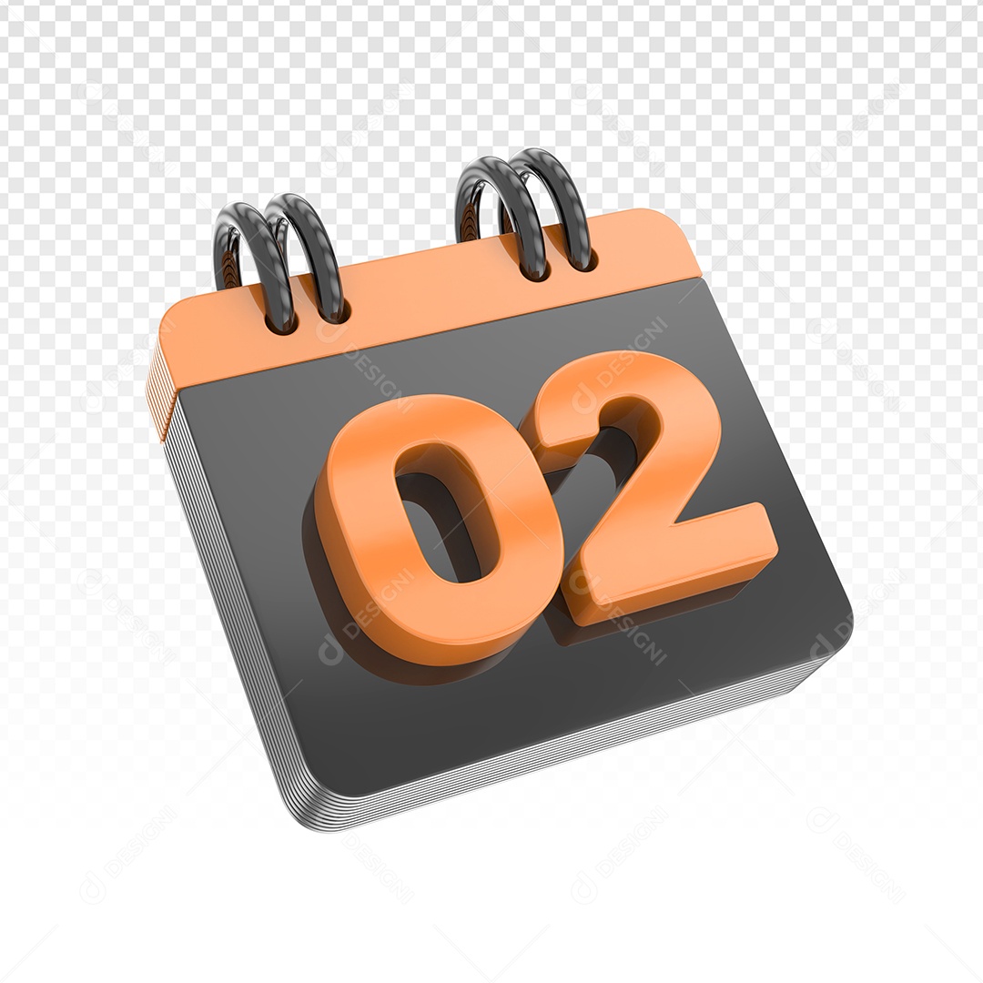 Elemento 3D Calendário Preto Dia 02 Laranja Para Composição PSD