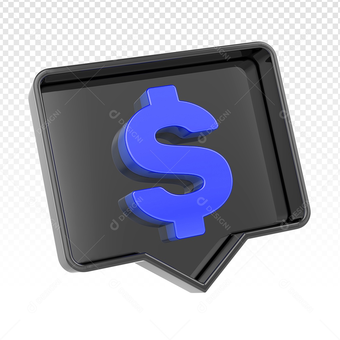 Elemento 3D Preto Cifrão Azul Para Composição PSD