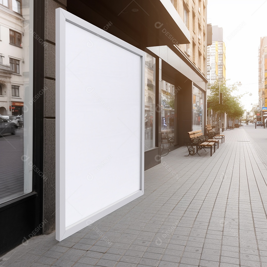 Tabuleta branca em branco na rua.