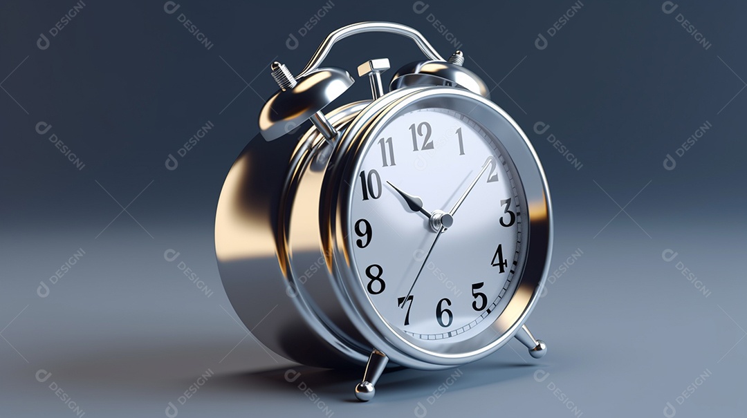 Um despertador renderizado em 3D isolado em um fundo gradiente