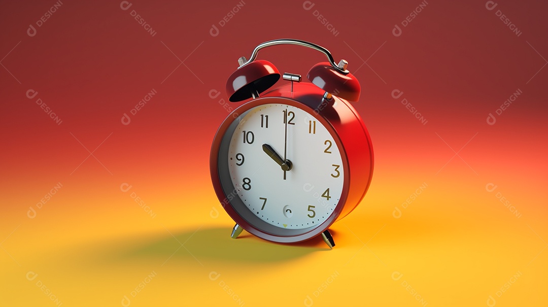 Um despertador renderizado em 3D isolado em um fundo gradiente