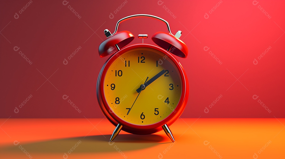 Um despertador renderizado em 3D isolado em um fundo gradiente