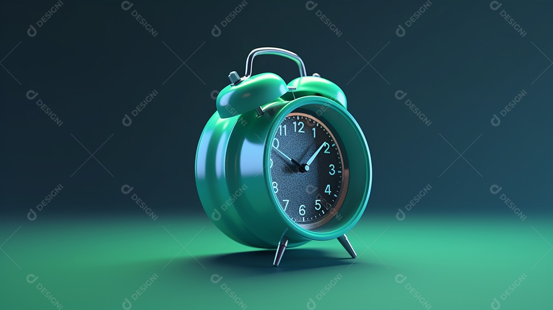 Um despertador renderizado em 3D isolado em um fundo gradiente