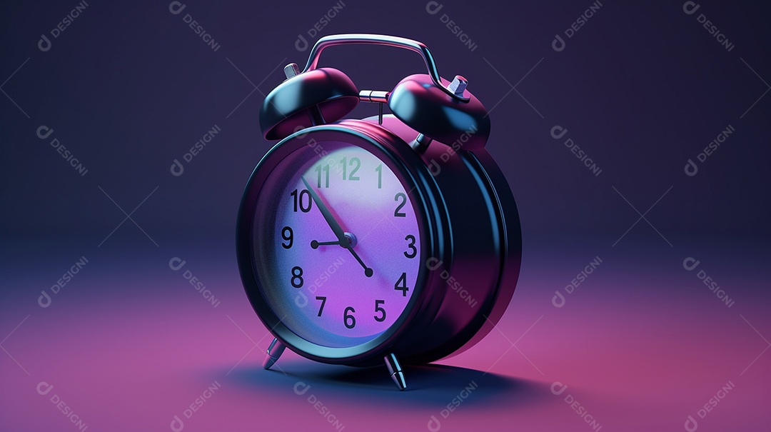 Um despertador renderizado em 3D isolado em um fundo gradiente