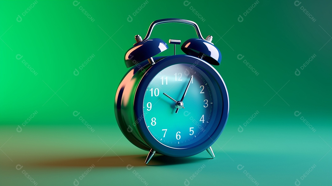 Um despertador renderizado em 3D isolado em um fundo gradiente