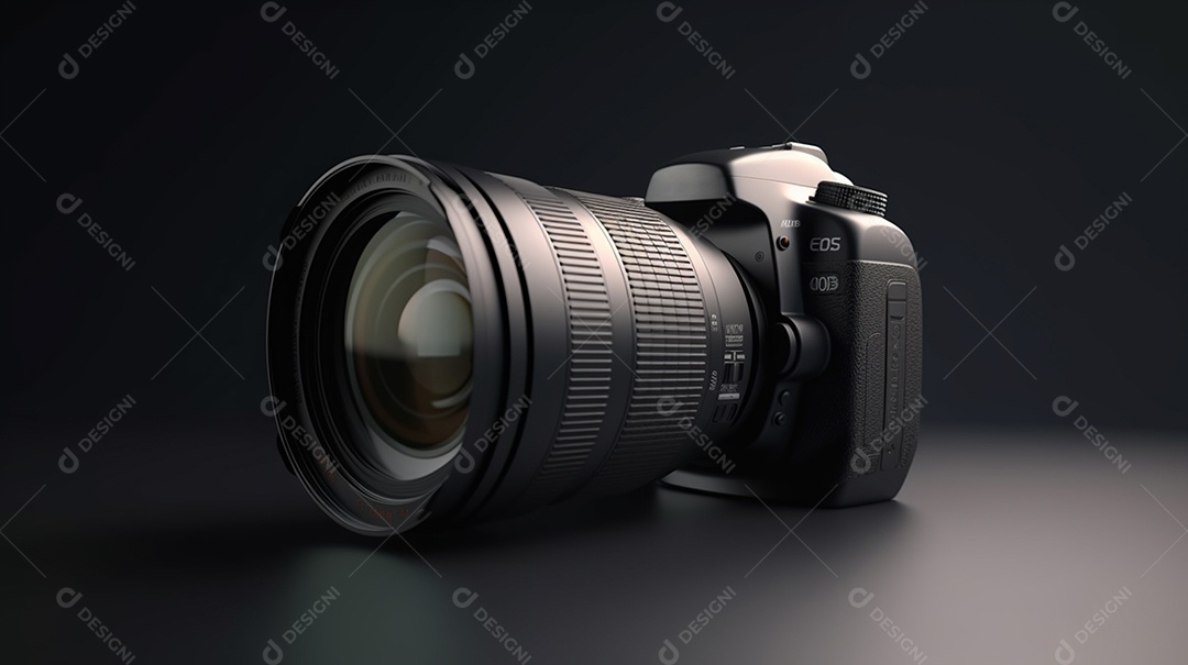 Câmera profissional em fundo colorido