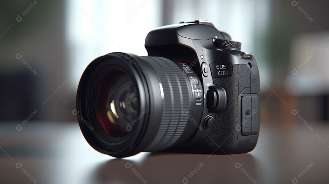 Câmera profissional em fundo colorido