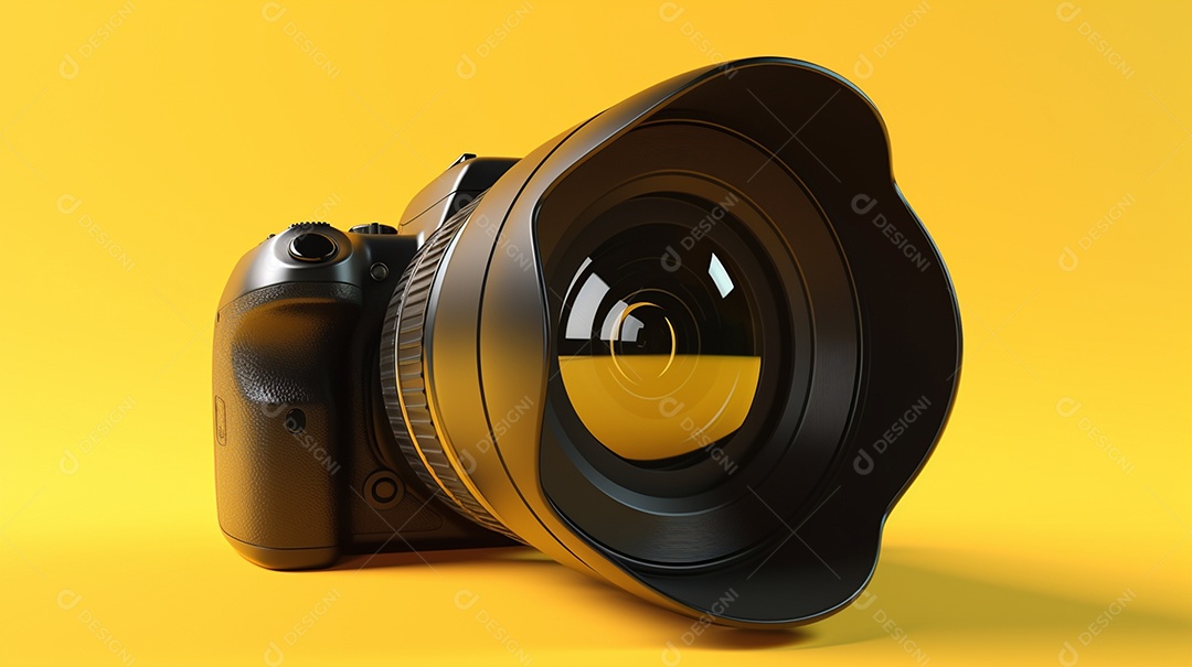 Câmera profissional em fundo colorido
