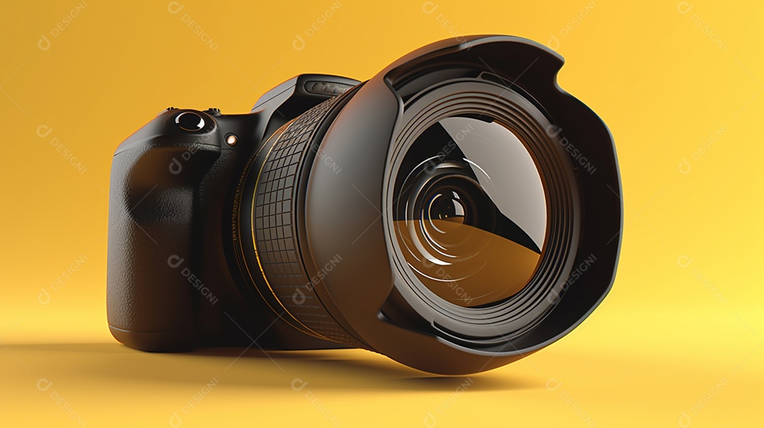 Câmera profissional em fundo colorido