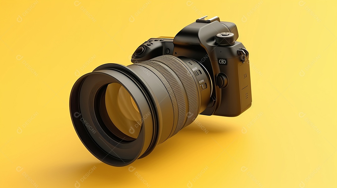 Câmera profissional em fundo colorido