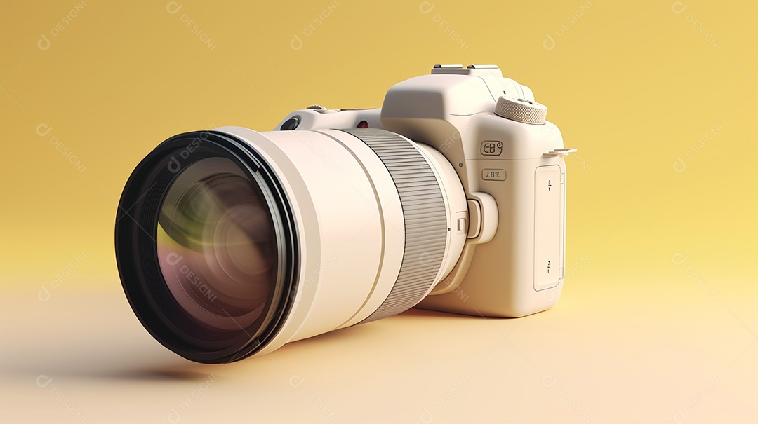 Câmera profissional em fundo colorido