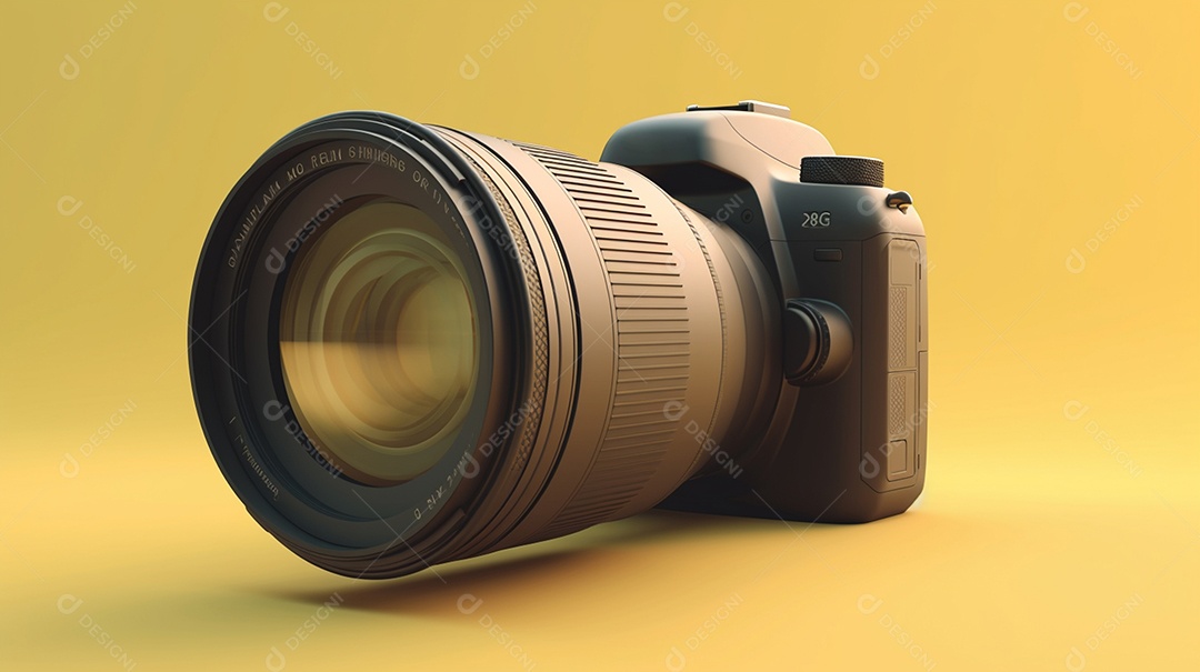 Câmera profissional em fundo colorido