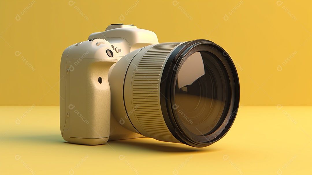Câmera profissional em fundo colorido