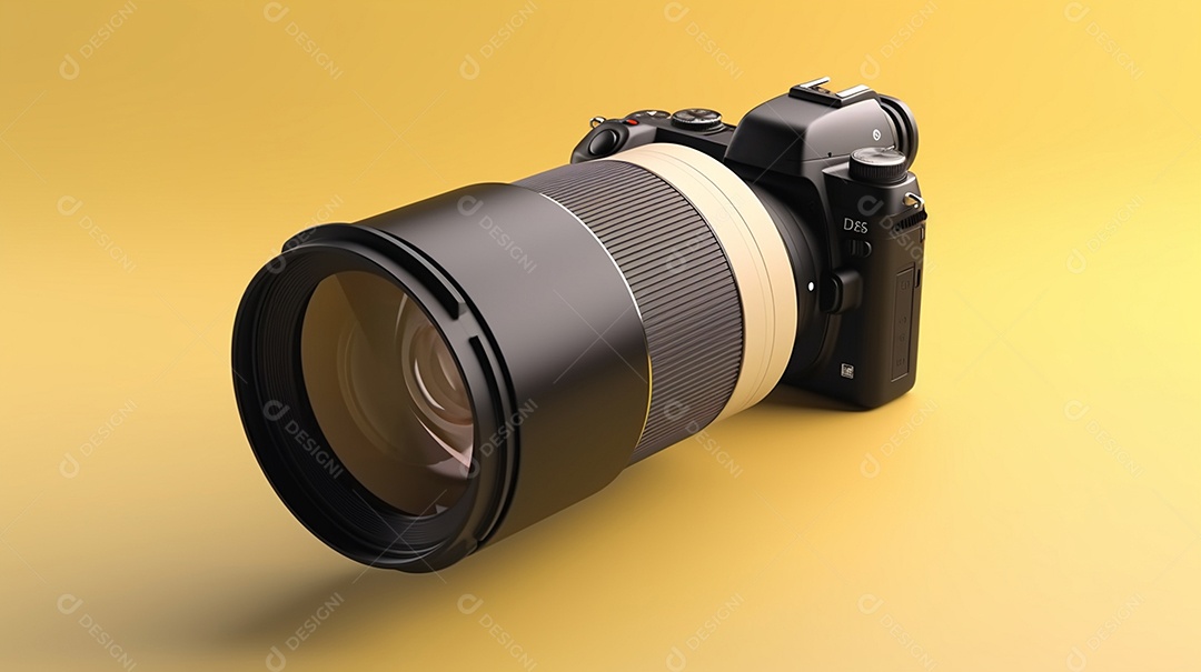 Câmera profissional em fundo colorido