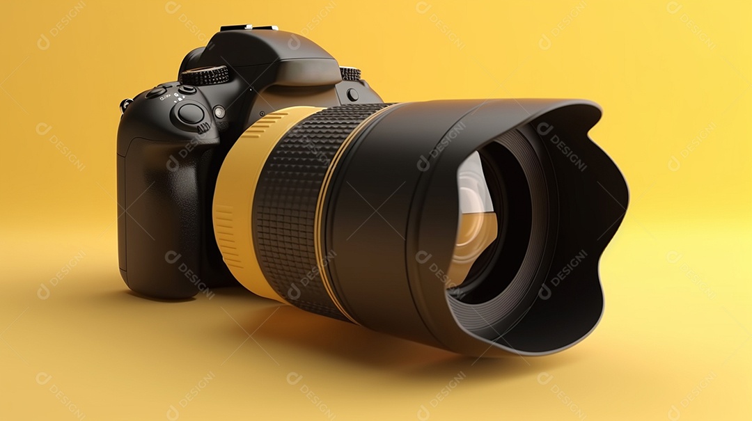 Câmera profissional em fundo colorido