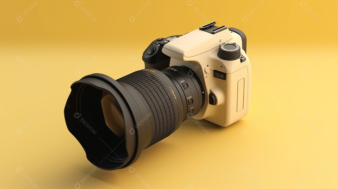 Câmera profissional em fundo colorido