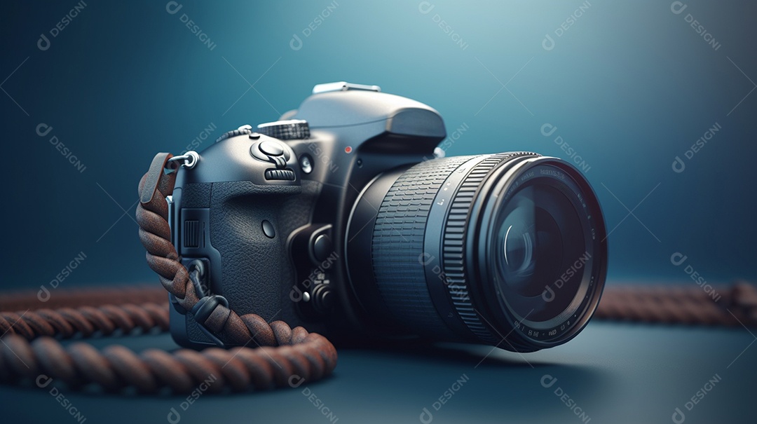 Câmera profissional em fundo colorido
