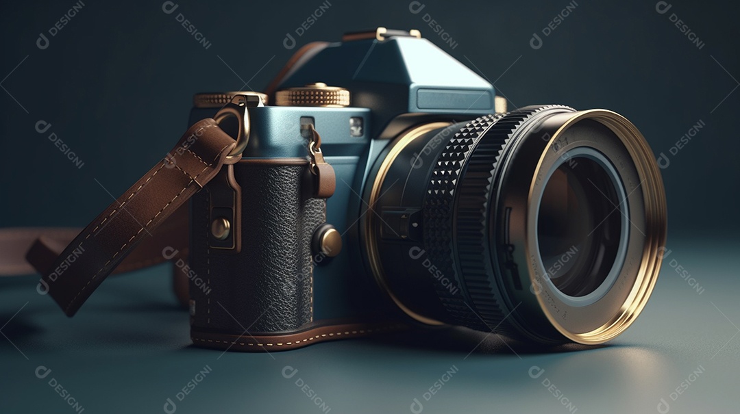 Câmera profissional em fundo colorido