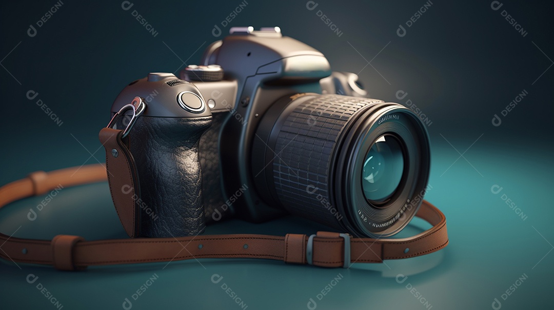 Câmera profissional em fundo colorido