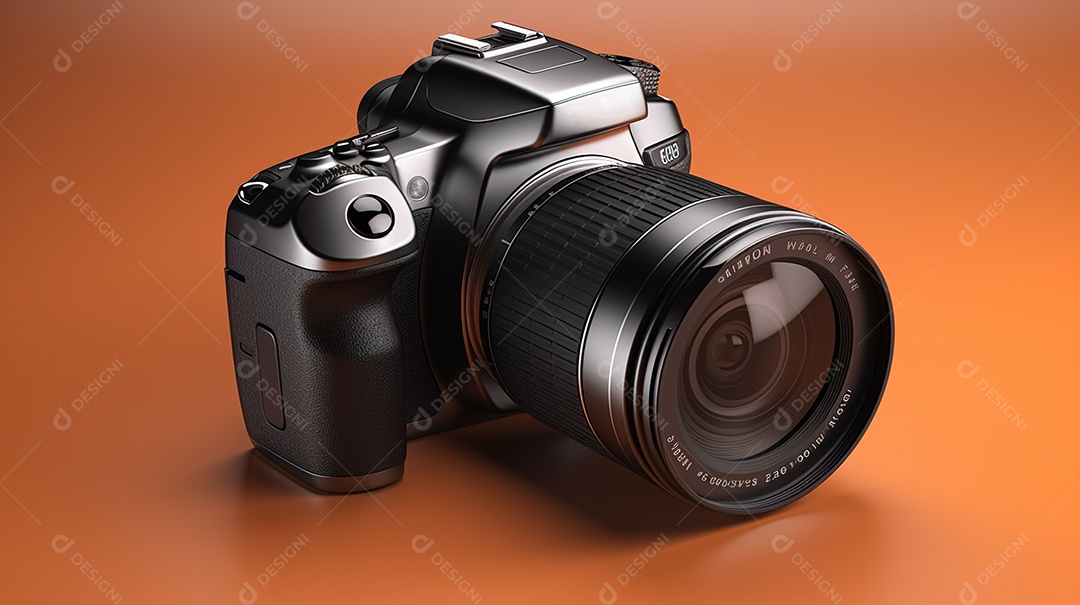 Câmera profissional em fundo colorido
